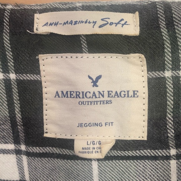 green plaid american eagle half button up blouse - Picture 3 of 3